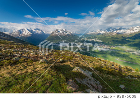 Celerina an Engadine Lakes, St Moritz, Silvaplana and Maloja from Muottas Muragl 95875009