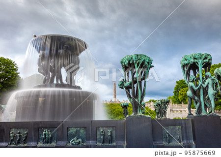 Frogner public park with statues in Oslo, Norway, Scandinavia 95875669