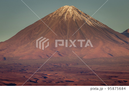 Licancabur volcano at sunrise, Atacama desert landscape, Chile, South America Licancabur volcano at sunrise, Atacama desert landscape, Chile, South America 95875684