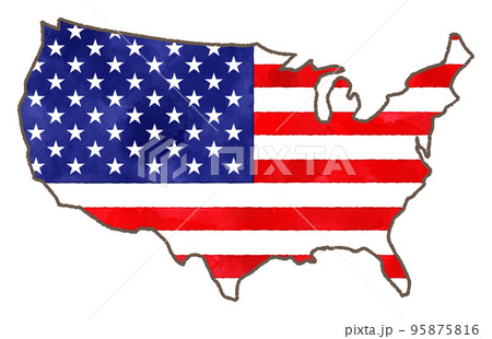 水彩タッチのアメリカ合衆国の国旗：地図トリミング