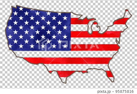 水彩タッチのアメリカ合衆国の国旗：地図トリミング 95875816