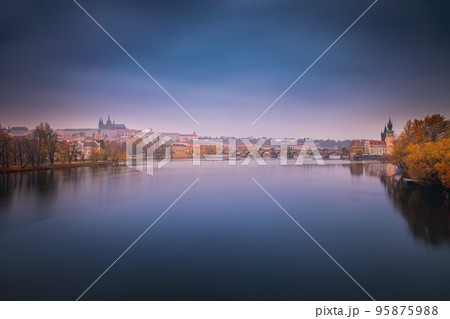 Charles bridge and Vltava river at evening, Medieval Prague, Czech Republic Charles bridge and Vltava river at evening, Medieval Prague, Czech Republic 95875988