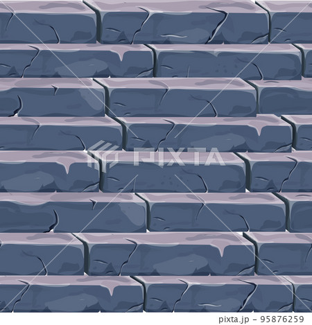 Stone wall from bricks, rock, game background medieval in cartoon style, seamless textured surface. Ui game asset, road or floor material 95876259