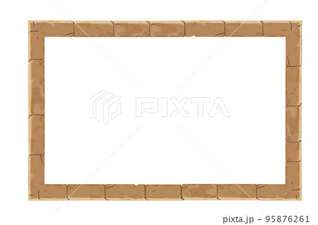 Stone brick frame border ancient medieval in cartoon style, isolated on white background. Game decoration, menu 95876261