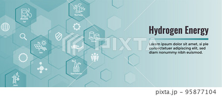 Clean Hydrogen Production with Green Energy Icon Set and Web Header Banner 95877104