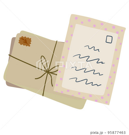 Envelope with Handwritten letter in craft paper. Greetings and correspondence. 95877463