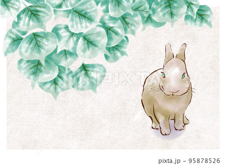 葉っぱとうさぎのイラスト 23年卯年年賀はがき素材 のイラスト素材