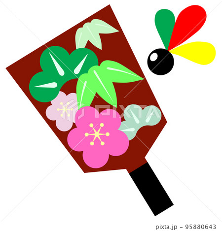 松竹梅柄羽子板と羽根 95880643