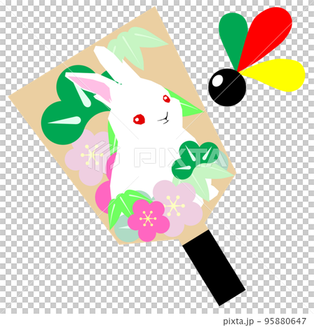 松竹梅にうさぎ柄羽子板と羽根 松竹梅にうさぎ柄羽子板と羽根 95880647