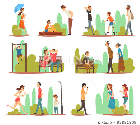 People Character in City Park Enjoying Outdoor Walk Big Vector Set People Character in City Park Enjoying Outdoor Walk Big Vector Set 95881809