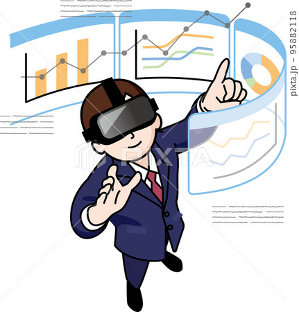 VRゴーグルで仮想現実を見る男性 95882118