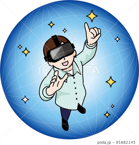 VRゴーグルで仮想現実を見る男性 VRゴーグルで仮想現実を見る男性 95882145