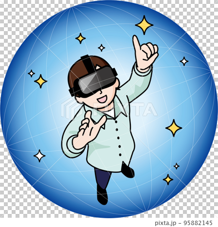 VRゴーグルで仮想現実を見る男性 VRゴーグルで仮想現実を見る男性 95882145