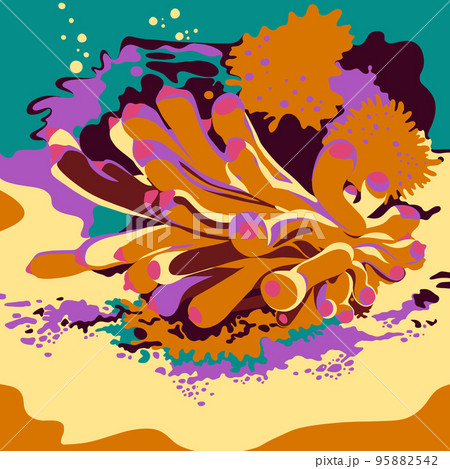 Underwater sea life illustration in extreme color palette 95882542