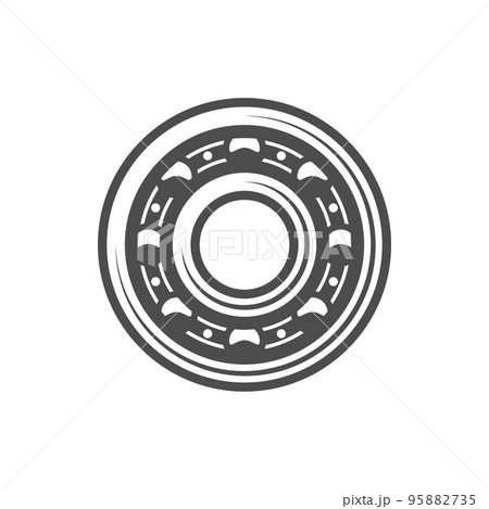 Ball bearing with rolling elements isolated vehicle spare part monochrome icon. Vector car motion bearing rotation detail. Grease roller, engineering and machinery gear, rolling steel industrial wheel Ball bearing with rolling elements isolated vehicle spare part monochrome icon. Vector car motion bearing rotation detail. Grease roller, engineering and machinery gear, rolling steel industrial wheel 95882735