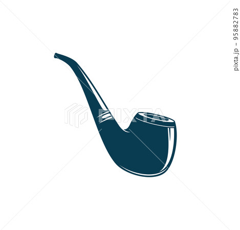Billiard tobacco pipe isolated monochrome icon. Vector tobacco-pipe with powder and long handle. Retro pipe to smoke tobacco, detective smoking accessory, chamber with mouthpiece bit, smoking tool 95882783