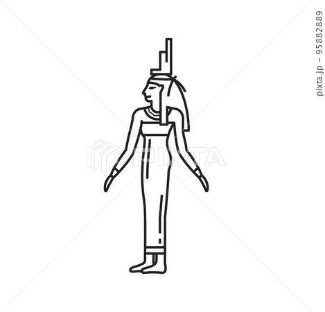 Egypt god Isis, goddess of ancient Egyptian religion, vector line icon. Egypt mythology and culture, sacred religion symbol and gods pantheon sign in outline 95882889