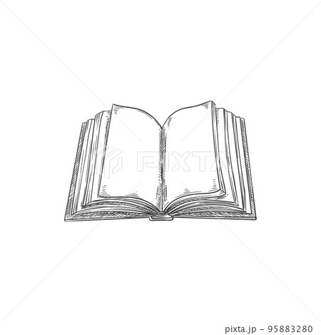 Empty pages of open book isolated textbook sketch. Vector dictionary or encyclopedia in hard cover 95883280