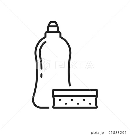 Dishwashing liquid bottle vector thin line icon. Kitchen chemicals dish washing liquid and sponge 95883295