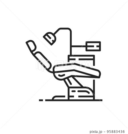 Dentist chair and dental equipment isolated outline icon. Vector modern dental station, lamp and instruments. Dentistry office furniture, comfortable armchair in stomatology, empty dent seat Dentist chair and dental equipment isolated outline icon. Vector modern dental station, lamp and instruments. Dentistry office furniture, comfortable armchair in stomatology, empty dent seat 95883436