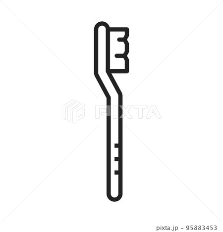 Plastic toothbrush with soft bristles isolated outline icon. Vector tooth brush dental care tool, oral hygiene instrument used to clean teeth, gums, tongue. Toiletries accessory, personal toothbrush Plastic toothbrush with soft bristles isolated outline icon. Vector tooth brush dental care tool, oral hygiene instrument used to clean teeth, gums, tongue. Toiletries accessory, personal toothbrush 95883453