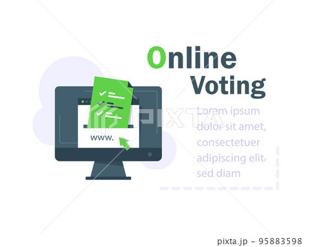 Internet voting,government services, document with check mark, upload file,submit online Internet voting,government services, document with check mark, upload file,submit online 95883598