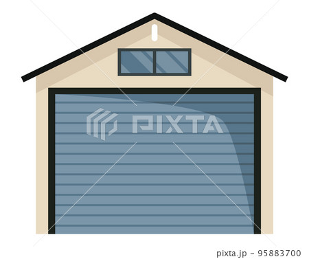Garage door icon. Roll cartoon garage for car house storage. Metal entrance with mechanical or automatic control system. Vector illustration warehouse shutter on white background 95883700
