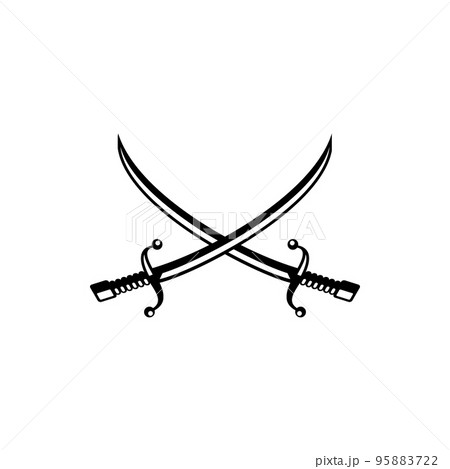 Heraldic crossed sabers, royal vector emblem. Isolated royal cavalry swords, heraldry coat of arms symbol Heraldic crossed sabers, royal vector emblem. Isolated royal cavalry swords, heraldry coat of arms symbol 95883722