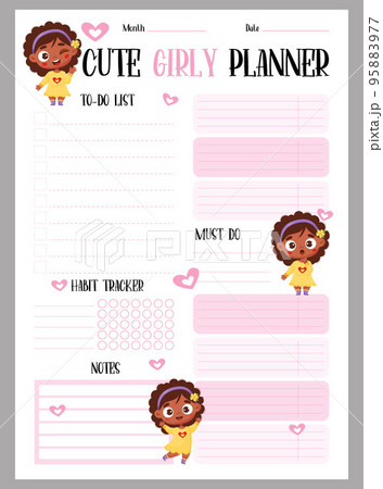 Cute girly planner. Weekly organizer, to-do...のイラスト素材 [95883977] - PIXTA