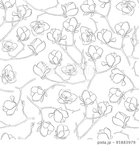 Seamless Pattern With Painted Magnolia. Seamless Pattern With Painted Magnolia. 95883979