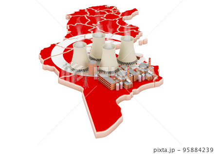 Nuclear power stations in Tunisia, 3D rendering Nuclear power stations in Tunisia, 3D rendering 95884239