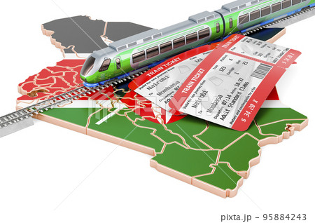 Rail travel in Kenya, concept. 3D rendering Rail travel in Kenya, concept. 3D rendering 95884243