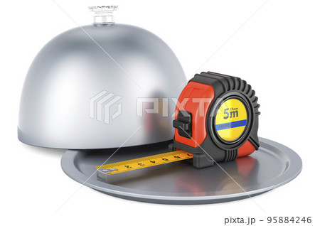 Restaurant cloche with tape measure, 3D rendering Restaurant cloche with tape measure, 3D rendering 95884246