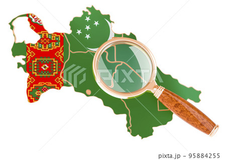 Turkmenistan under magnifying glass, analysis concept, 3D rendering 95884255