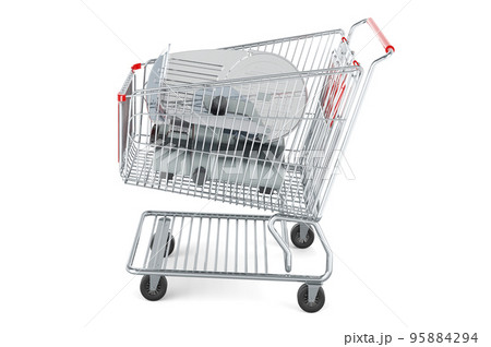 Shopping cart with slicing machine, 3D rendering 95884294