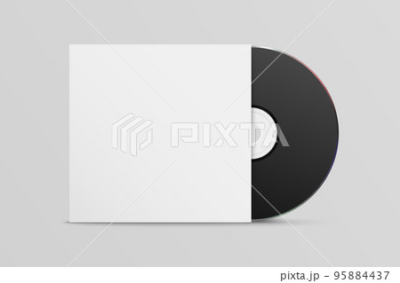 Vector 3d Realistic Black CD, DVD with Paper Cover, Envelope, Case Isolated. CD Box, Packaging Design Template for Mockup. Compact Disk Icon, Front View 95884437