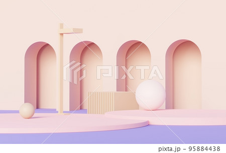 3d render abstract display podium platform for product presentation and advertising. Minimal scene backdrop with clean design. Vacant pedestal for mock up. Empty stage with pastel color for cosmetic. 95884438