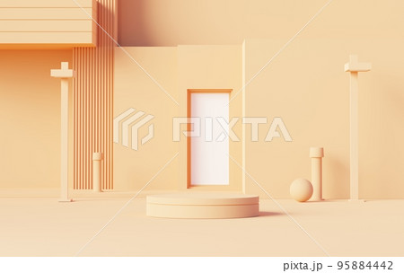 3d render abstract display podium platform for product presentation and advertising. Minimal scene backdrop with clean design. Vacant pedestal for mock up. Empty stage with pastel color for cosmetic. 3d render abstract display podium platform for product presentation and advertising. Minimal scene backdrop with clean design. Vacant pedestal for mock up. Empty stage with pastel color for cosmetic. 95884442