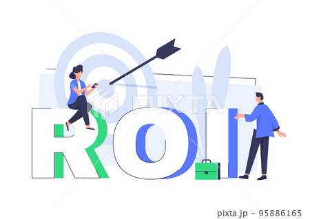 ROI concept design with elements. Return on investment - vector flat banner. Illustration of efficiency of investments in business 95886165