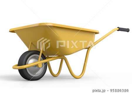 Garden wheelbarrow isolated on white background. Handcart with wheel. Garden wheelbarrow isolated on white background. Handcart with wheel. 95886386