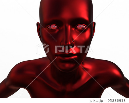 3D render portrait of a red bald woman on a white background. 3D render portrait of a red bald woman on a white background. 95886953