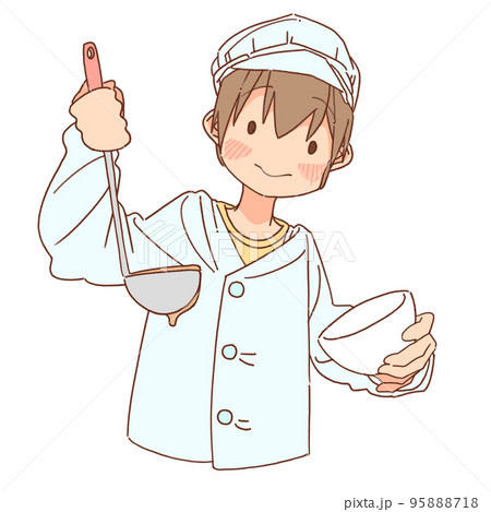 給食当番をする子のイラスト素材