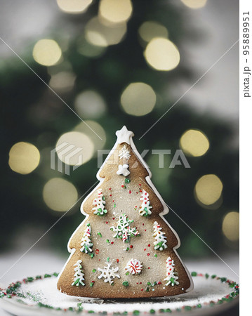 イメージ素材:可愛いクリスマスツリーの手作りクッキーのイメージ素材 イメージ素材:可愛いクリスマスツリーの手作りクッキーのイメージ素材 95889951