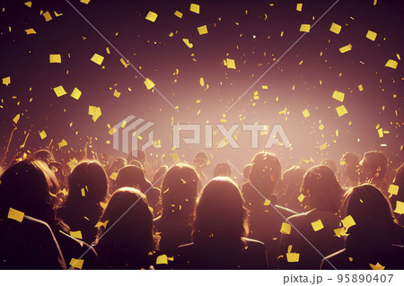 イメージ素材:紙吹雪舞うコンサート・ライブの観客のイメージ素材 95890407