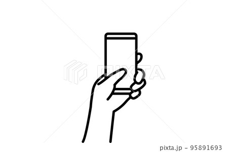 スマートフォンの操作、両手でスマホを持つシンプルな線画 スマートフォンの操作、両手でスマホを持つシンプルな線画 95891693