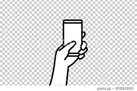 スマートフォンの操作、両手でスマホを持つシンプルな線画 スマートフォンの操作、両手でスマホを持つシンプルな線画 95891693