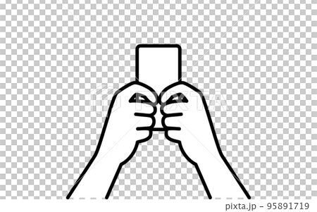 Operating a smartphone, a simple line drawing holding a smartphone with both hands 95891719