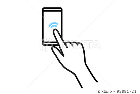 スマートフォンを操作(ダブルタップ)する動作のイラスト スマートフォンを操作(ダブルタップ)する動作のイラスト 95891721