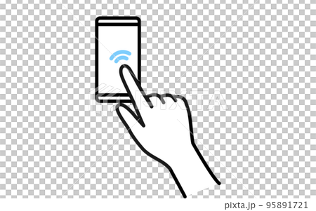 スマートフォンを操作(ダブルタップ)する動作のイラスト スマートフォンを操作(ダブルタップ)する動作のイラスト 95891721