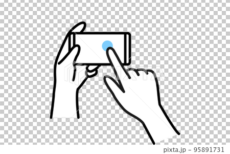 スマートフォンを操作（タップ）する動作のイラスト 95891731